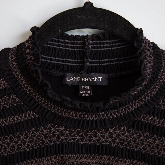Lane Bryant black smocked mock turtle neck long sleeve top-14/16 - Picture 3 of 4